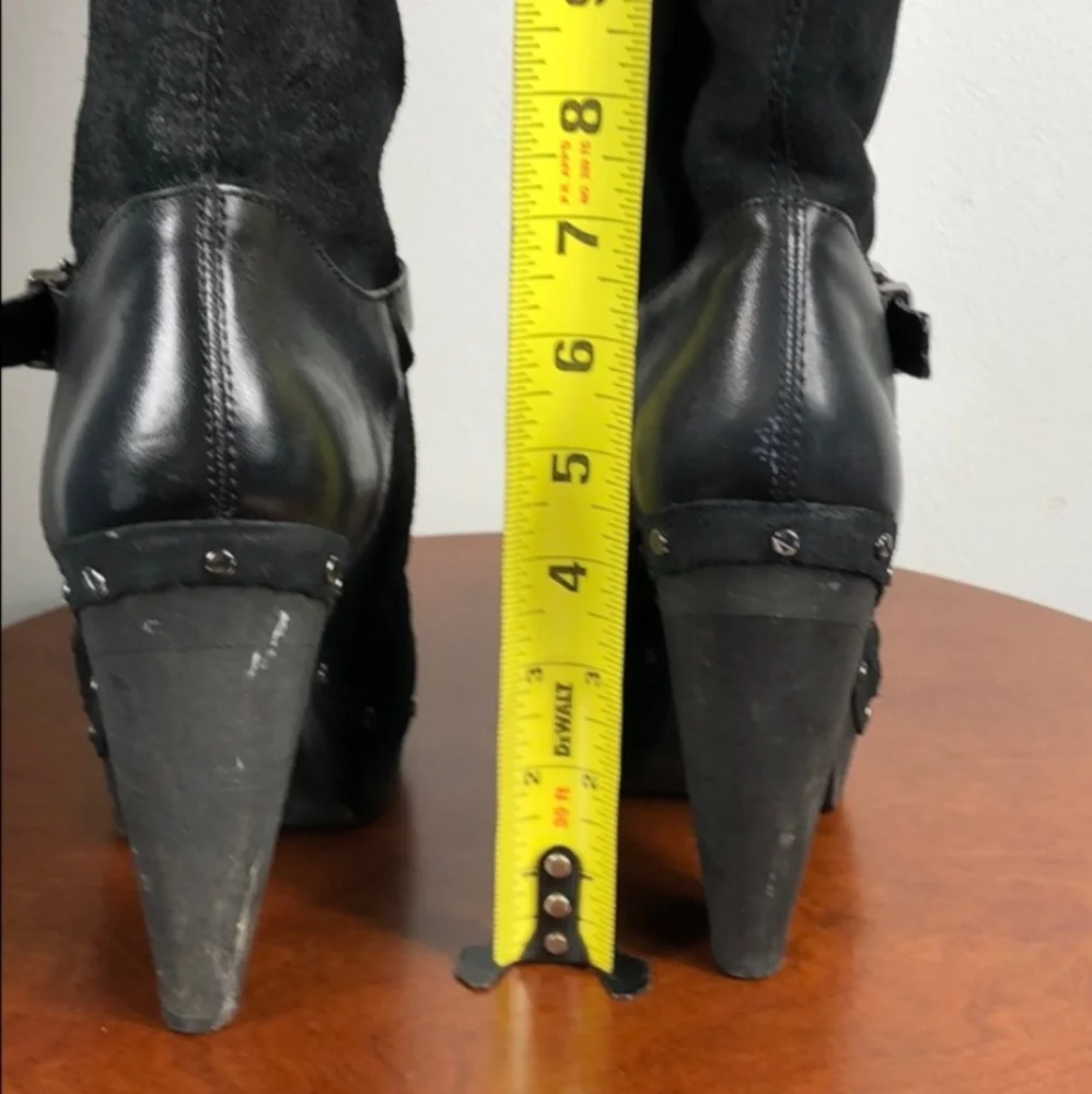 Rachel Roy RFEnkala Black Suede Over The Knee Square Toe Size 8